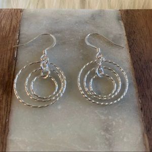 Diamond Cut Dangle Circle Hoop Earrings Solid Sterling Silver 925 Dangle Earring